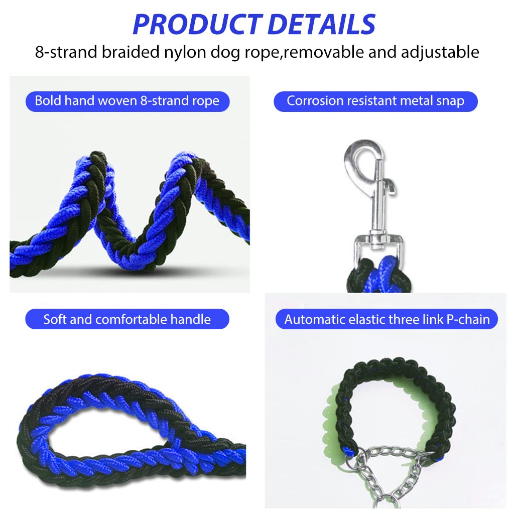 Qpets 1.3M Dog Chains for Strong Dogs, 8 Strands of Woven Nylon Rope Dog Leash for Large Dogs 360° Swivel Metal Attachment Adjustable Dog Collar Detachable Dog Leash Qpets 1.3M Dog Chains for Strong Dogs, 8 Strands of Woven Nylon Rope Dog Leash for Large Dogs 360° Swivel Metal Attachment Adjustable Dog Collar Detachable Dog Leash